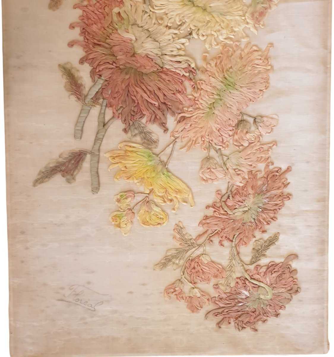 grand panneau décoratif textile d'époque Art Nouveau Circa 1900 de fabrication française.-photo-1