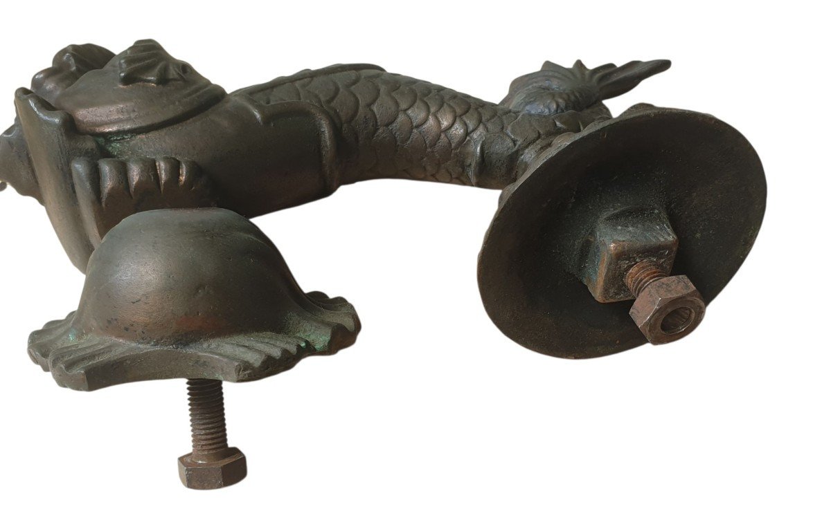 Heurtoir de porte ancien en bronze Dauphin mythologique XIXe-photo-2