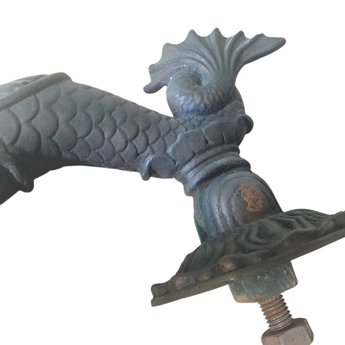 Heurtoir de porte ancien en bronze Dauphin mythologique XIXe-photo-3