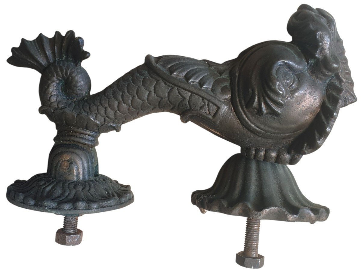 Heurtoir de porte ancien en bronze Dauphin mythologique XIXe-photo-4