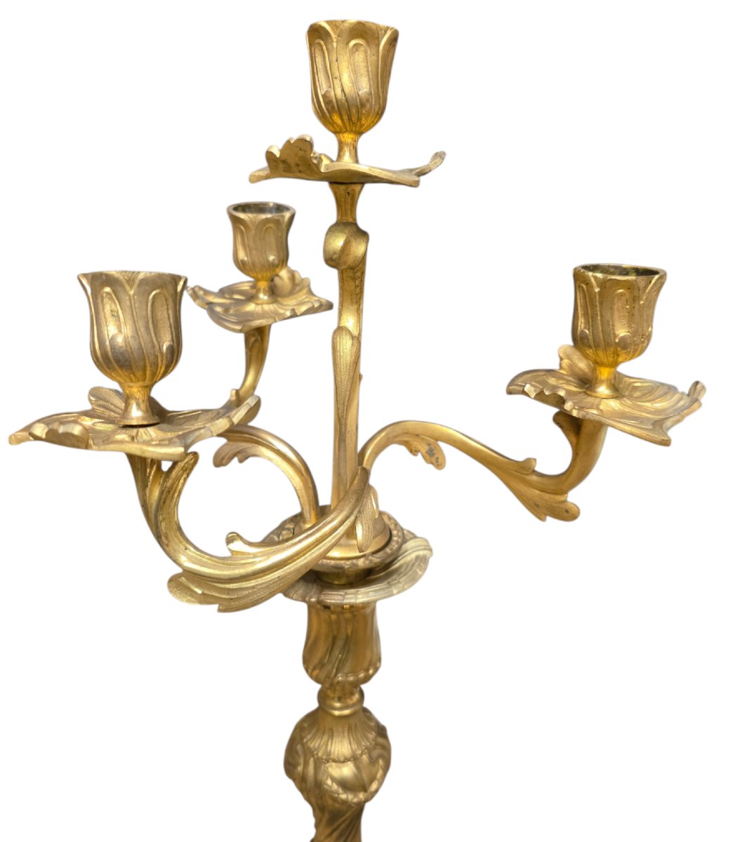 Paire de Candélabres Convertibles Style Louis XV Bronze Doré État Parfait une somptueuse paire-photo-2
