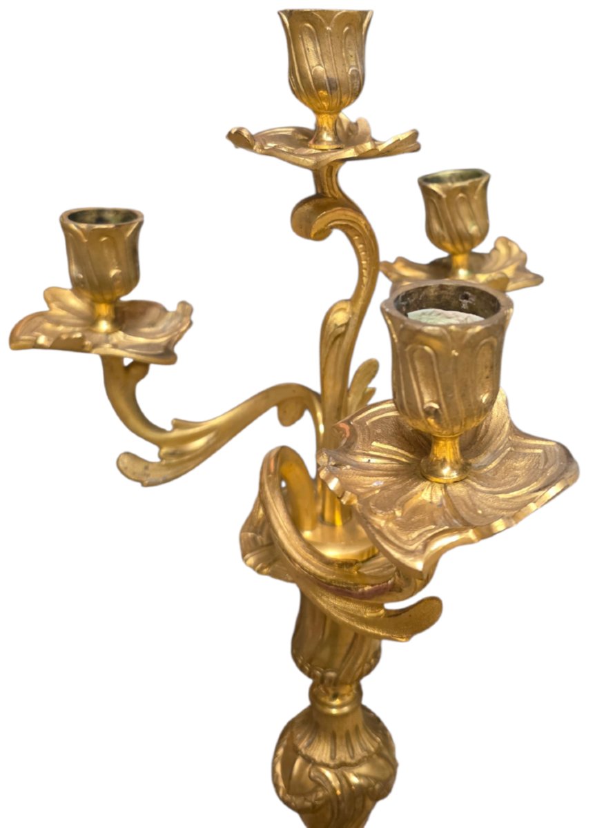  Paire de Candélabres Convertibles Style Louis XV Bronze Doré État Parfait une somptueuse paire-photo-5