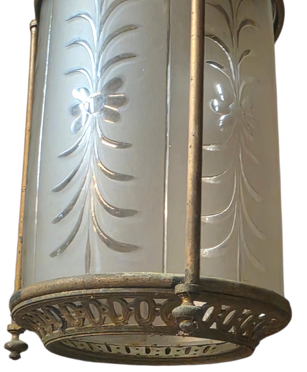 Lanterne de Hall XIXe Cristal Gravé Baccarat & Bronze dans son jus-photo-2