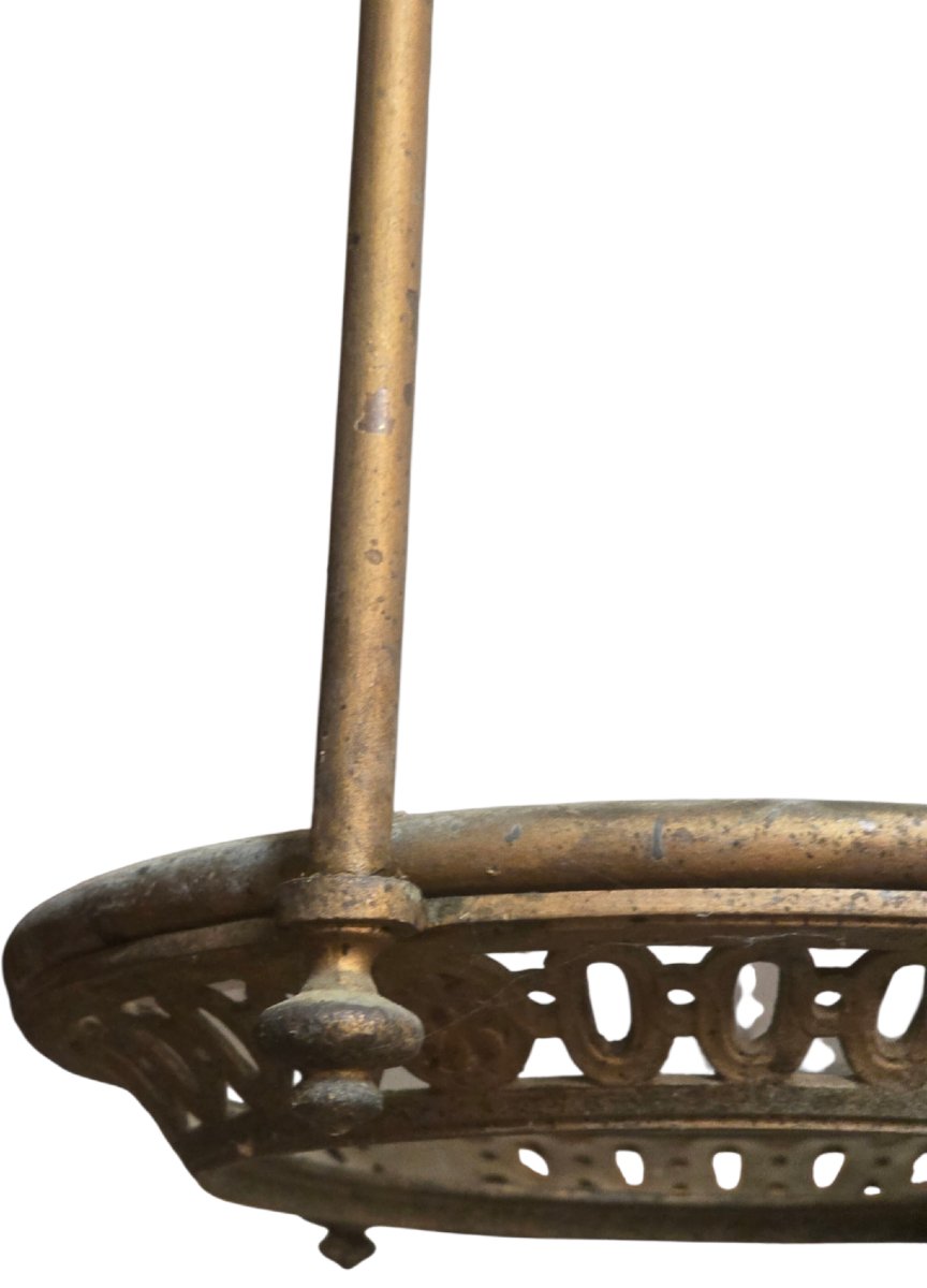 Lanterne de Hall XIXe Cristal Gravé Baccarat & Bronze dans son jus-photo-5