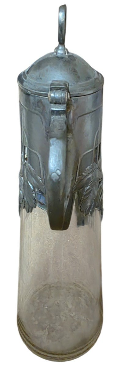 Paire d'Aiguières Art Nouveau en Cristal Gravé et Étain WMF Württembergische Metallwarenfabrik-photo-4