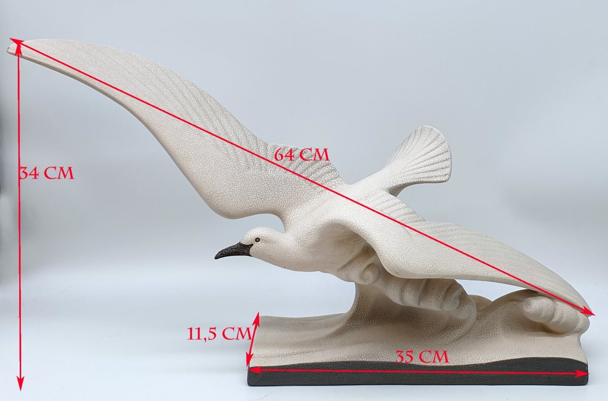 Imposing Art Deco Craquelé "seagull In Flight" Attributed To Charles Lemanceau, 1930 We Are Offering-photo-2