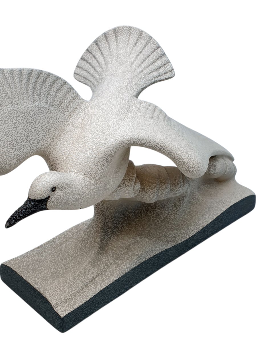Imposing Art Deco Craquelé "seagull In Flight" Attributed To Charles Lemanceau, 1930 We Are Offering-photo-3
