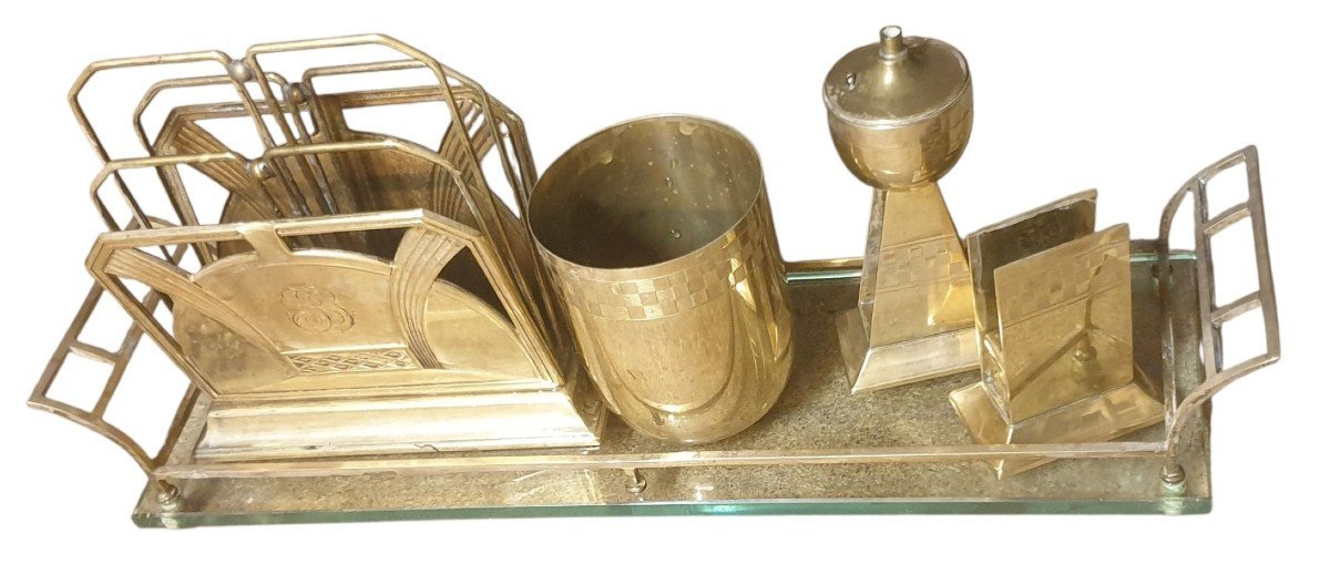 WMF Nécessaire de Bureau Complet Art Déco Laiton & Verre Signé  WMF-photo-4