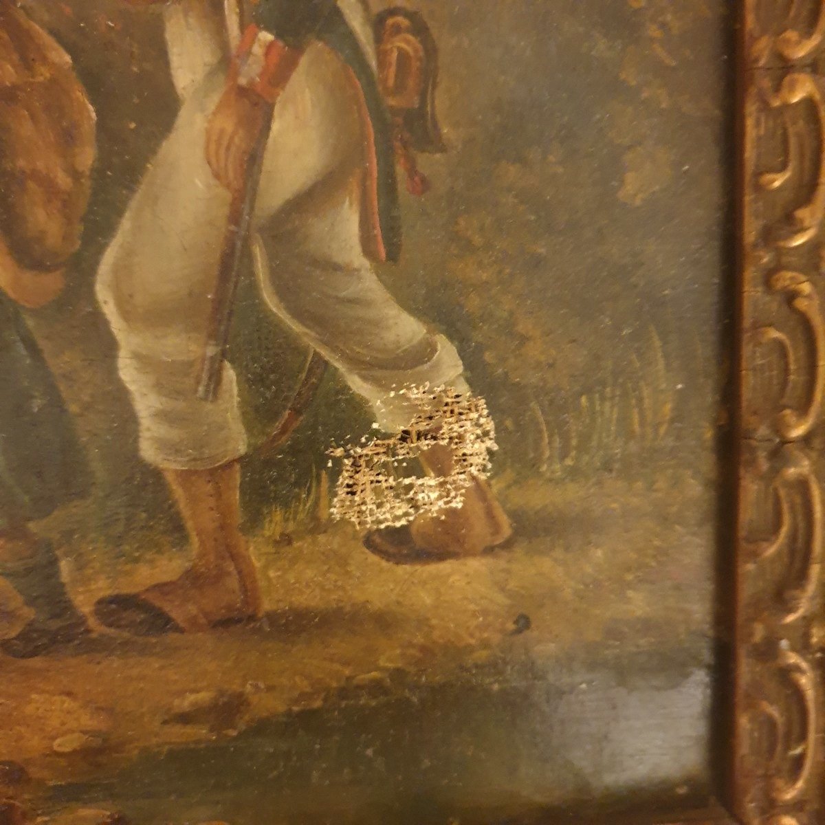 Tableau ancien XIXe siècle Scène de l'époque Napoléonienne Huile sur toile-photo-2