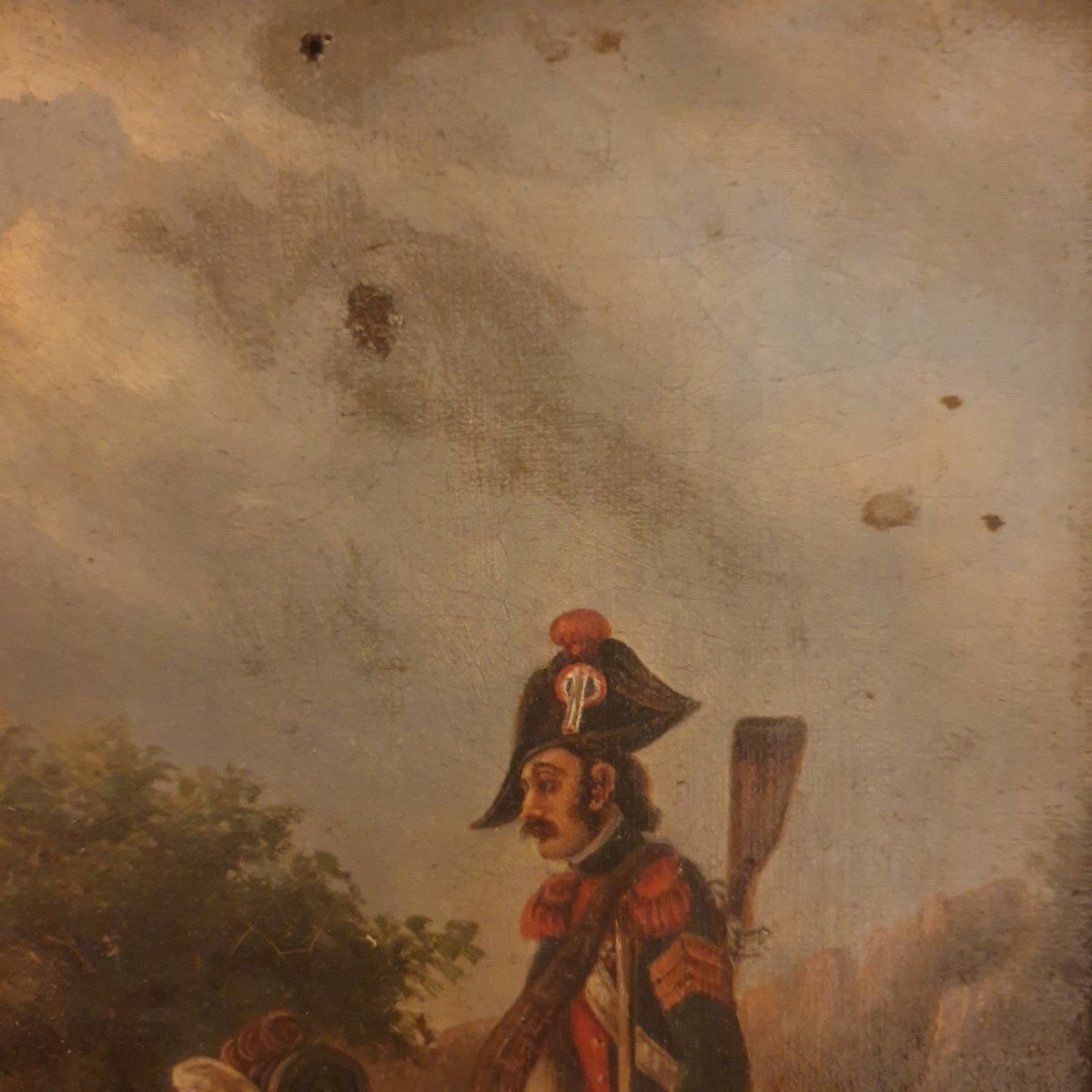 Tableau ancien XIXe siècle Scène de l'époque Napoléonienne Huile sur toile-photo-4