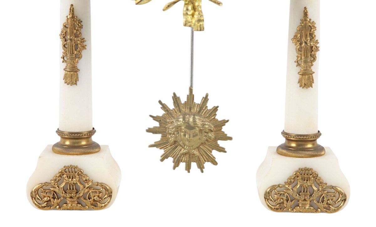 White Marble And Gilded Bronze Mantelpiece, 19th-century Louis XVI Style-photo-3