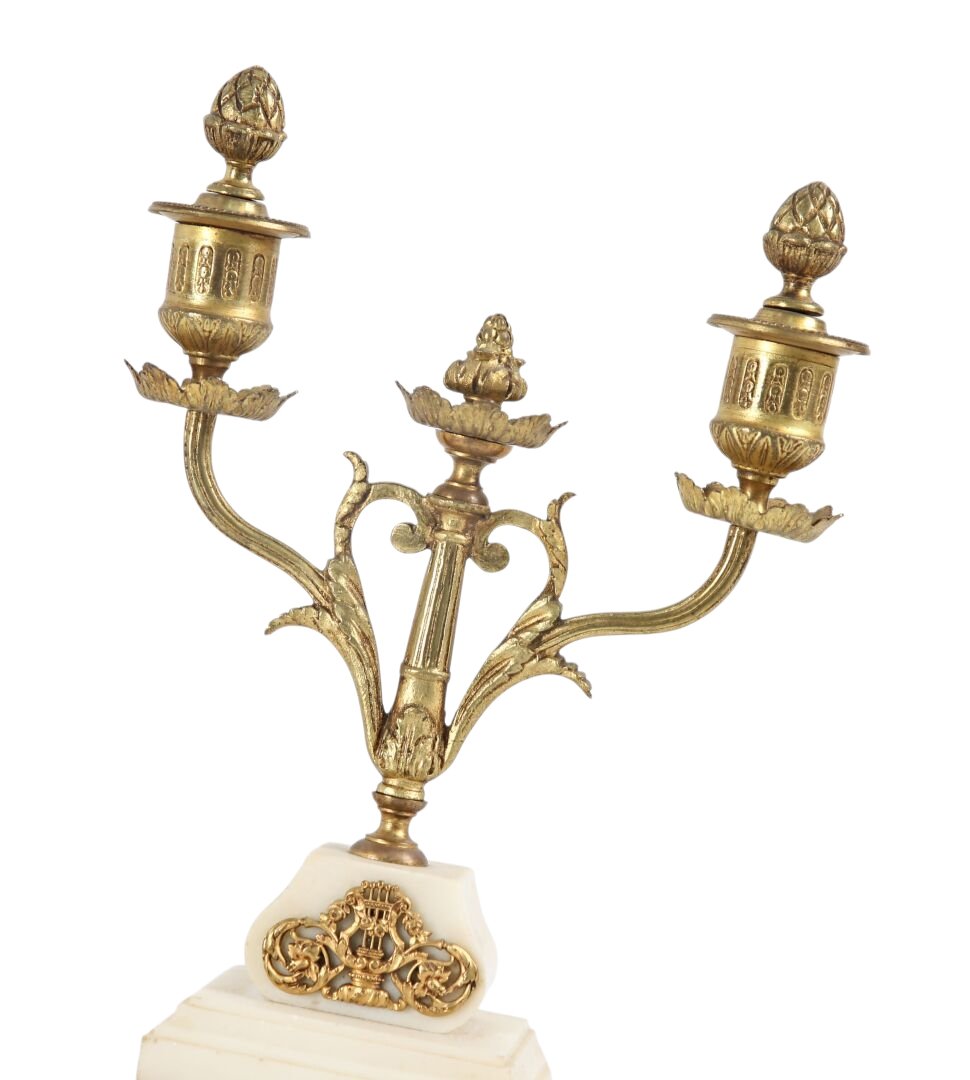 White Marble And Gilded Bronze Mantelpiece, 19th-century Louis XVI Style-photo-2