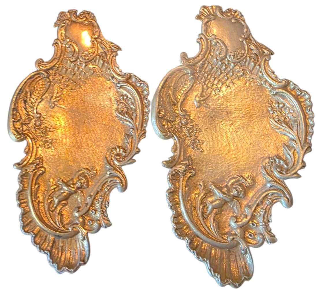 Pair Of Decorative Gilded Bronze Plaques In The Louis XV Rococo Style