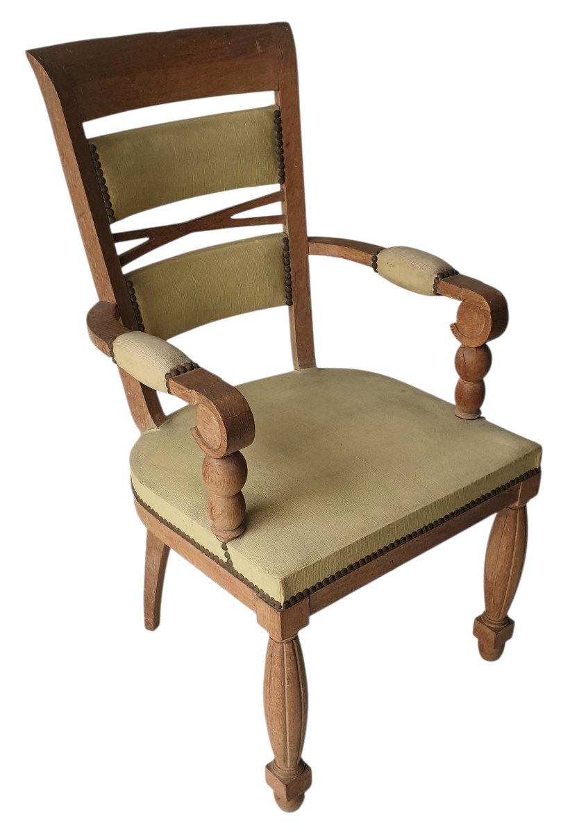 Benjamin Gomez Fauteuil en Chêne de Benjamin Gomez Art Déco Régionaliste Basque circa 1920 1930-photo-3