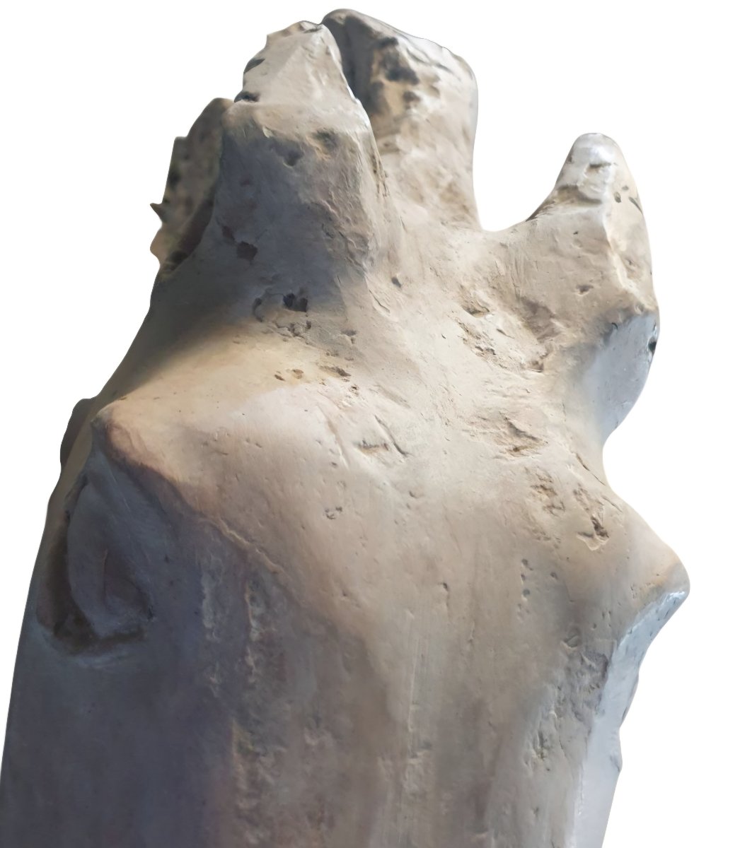 Horse Head: Studio Study In Monumental Terracotta; Travertine Base -photo-2