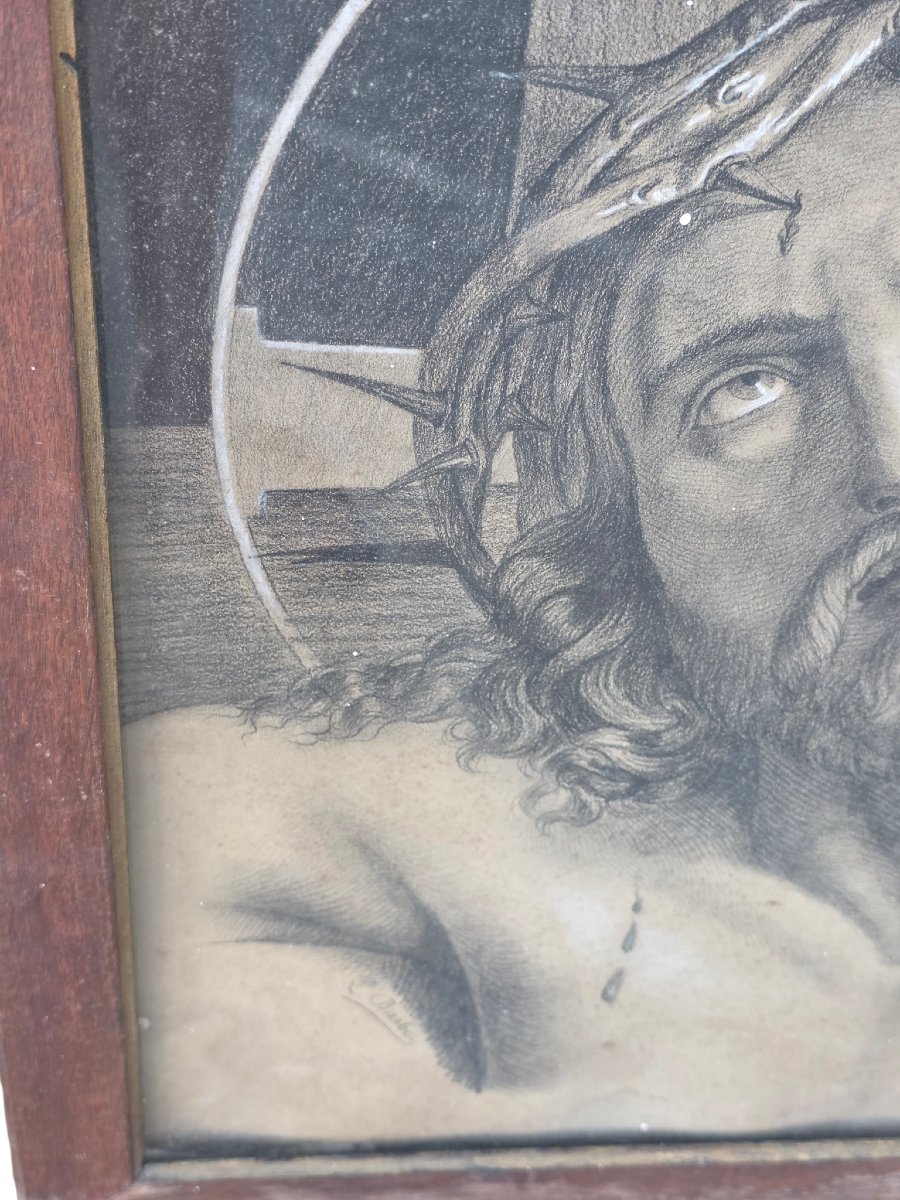 French School, Late 19th Century  Charcoal Drawing With White Highlights, Signed E. Barbe-photo-2