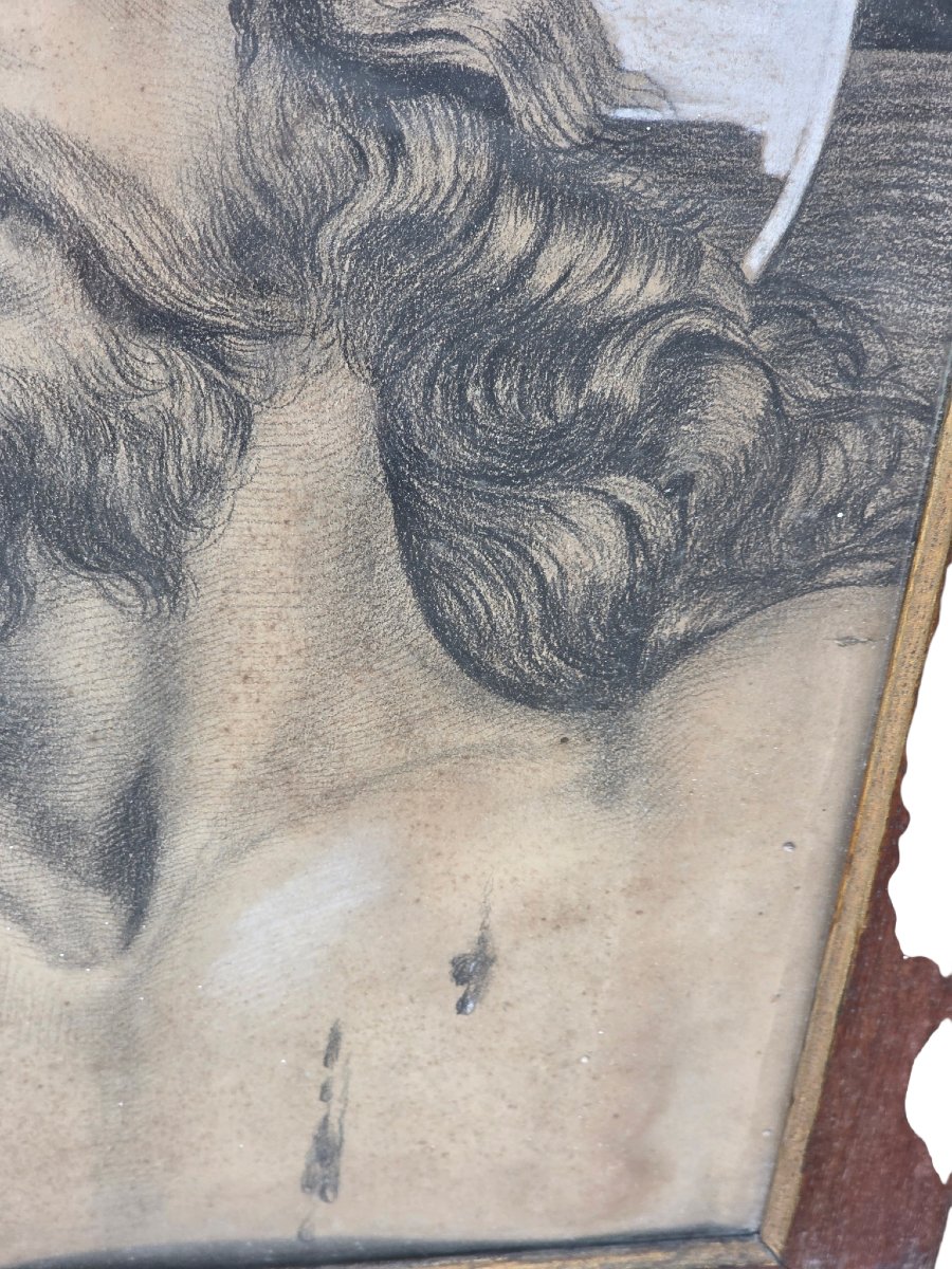 French School, Late 19th Century  Charcoal Drawing With White Highlights, Signed E. Barbe-photo-4