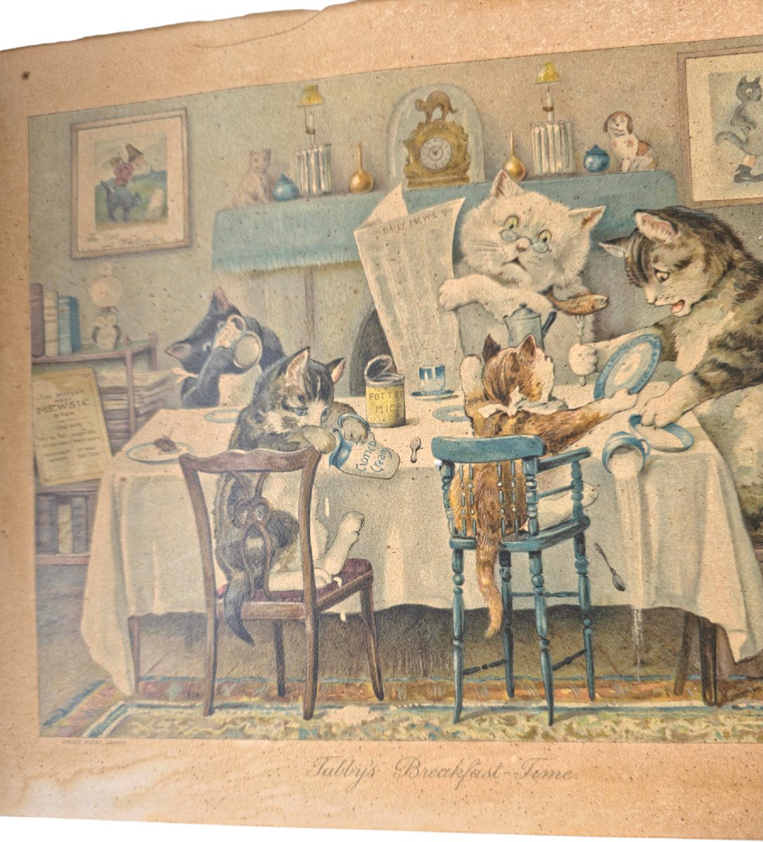Paire d'estampes victoriennes ERNEST NISTER circa 1890 Illustrations Chats Lithographies d'époq-photo-4