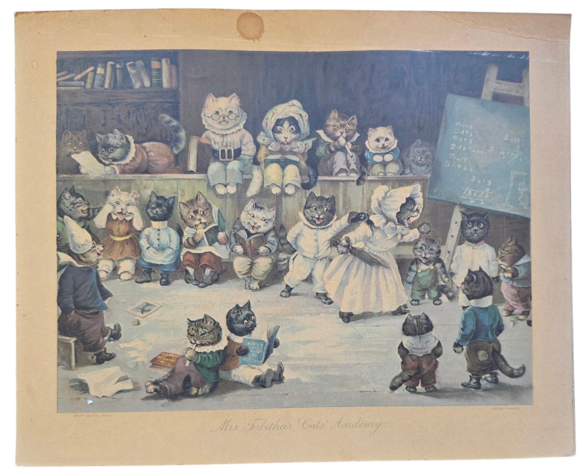 Paire d'estampes victoriennes ERNEST NISTER circa 1890 Illustrations Chats Lithographies d'époq-photo-5