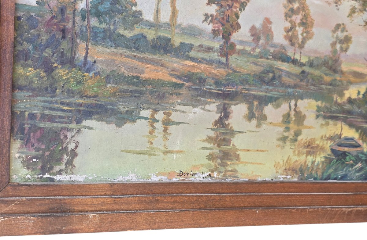 H. M. Raton  Lagoons In The Moors Oil On Canvas, Original 19th-century Frame -photo-2