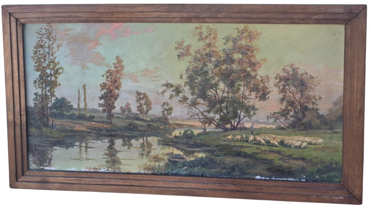  H. M. Raton  Lagoons In The Moors Oil On Canvas, Original 19th-century Frame 