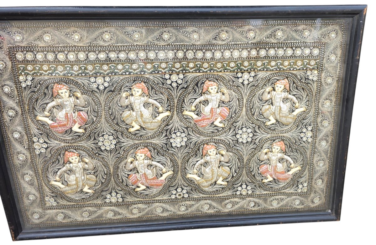  Tapisserie Birmane Kalaga XIXeme Siècle  Format XXL Encadré Sous Verre 145 cm X 100 cm -photo-2