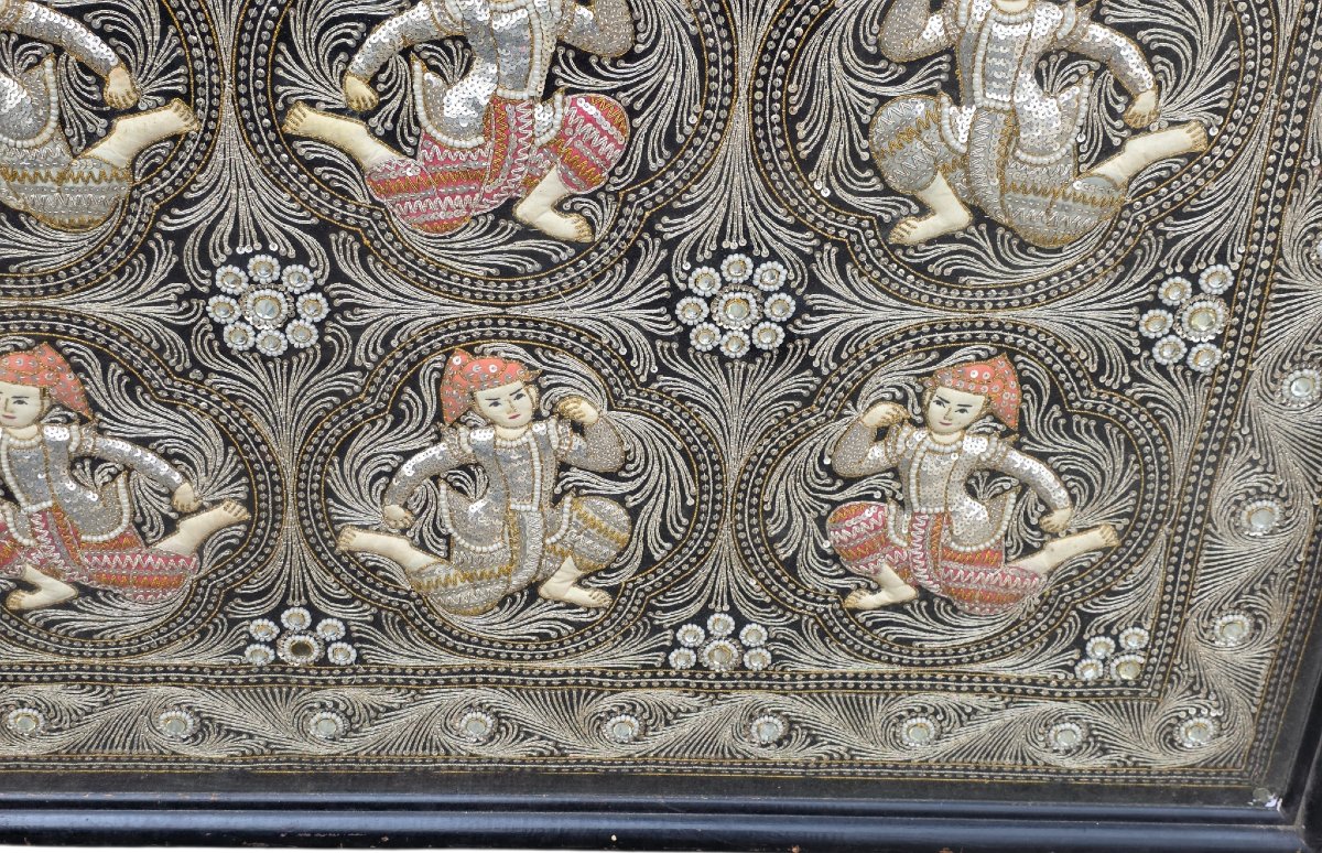  Tapisserie Birmane Kalaga XIXeme Siècle  Format XXL Encadré Sous Verre 145 cm X 100 cm -photo-5