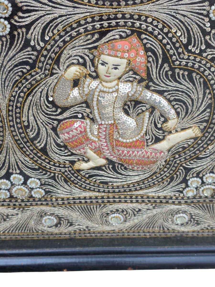  Tapisserie Birmane Kalaga XIXeme Siècle  Format XXL Encadré Sous Verre 145 cm X 100 cm -photo-7