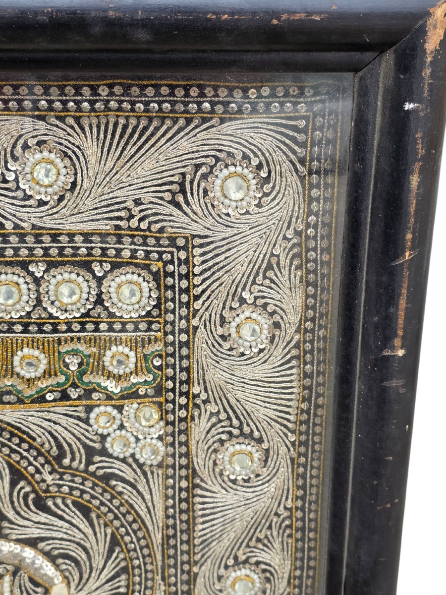  Tapisserie Birmane Kalaga XIXeme Siècle  Format XXL Encadré Sous Verre 145 cm X 100 cm -photo-8