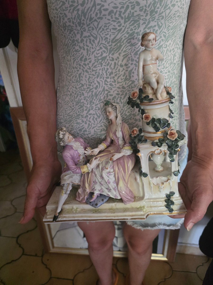  Large Saxon-thuringian Porcelain Figurine Set  Romantic Scene  Height: 29 Cm  ​-photo-2