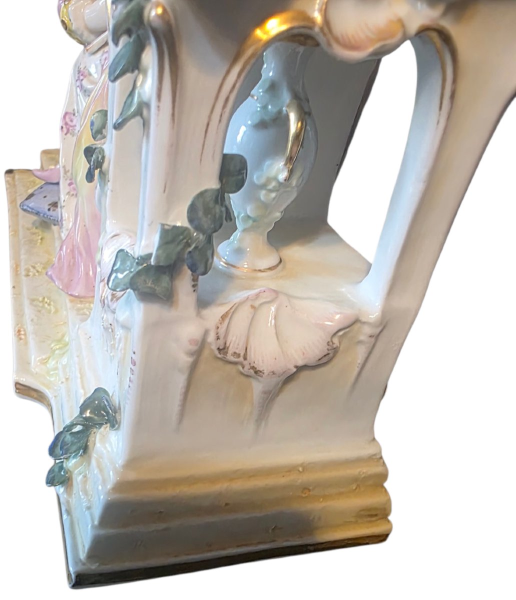  Large Saxon-thuringian Porcelain Figurine Set  Romantic Scene  Height: 29 Cm  ​-photo-4