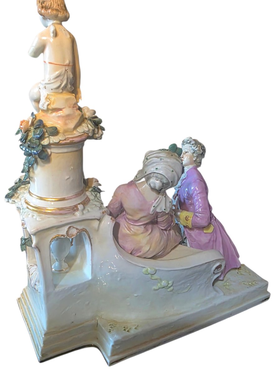  Large Saxon-thuringian Porcelain Figurine Set  Romantic Scene  Height: 29 Cm  ​-photo-2
