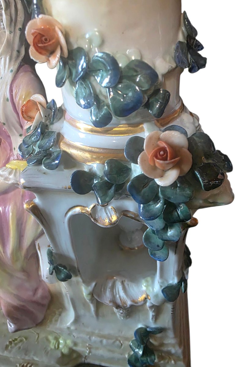  Large Saxon-thuringian Porcelain Figurine Set  Romantic Scene  Height: 29 Cm  ​-photo-6
