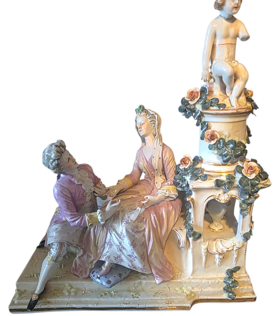  Large Saxon-thuringian Porcelain Figurine Set  Romantic Scene  Height: 29 Cm  ​