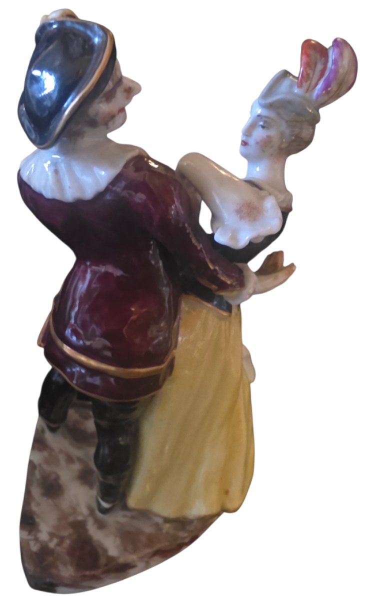  ​set Of 4 Antique Polychrome Porcelain Figurines: Musicians, Dancers, And Pastoral Scenes -photo-2