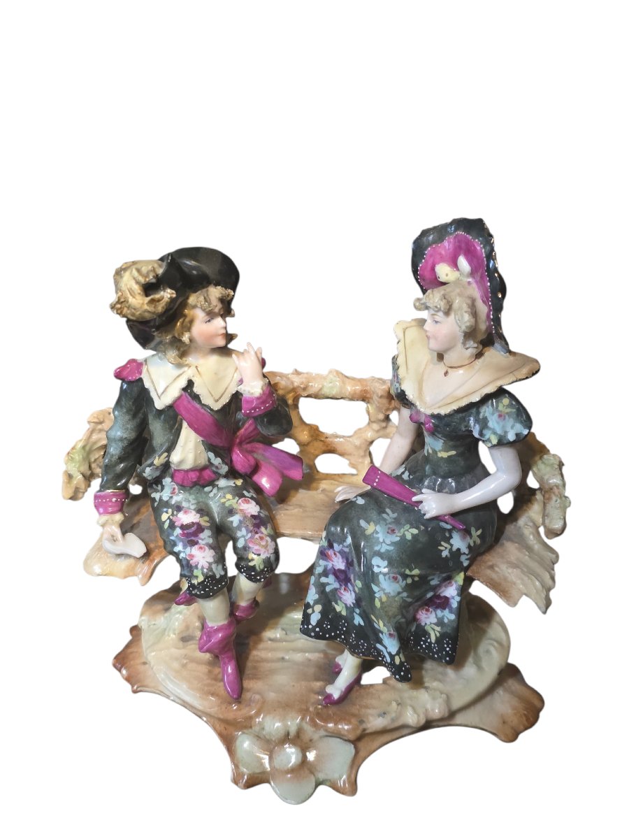  ​Lot de 3 Groupes en Porcelaine polychrome fin XIXe Style Sèvres  Samson ​ -photo-3