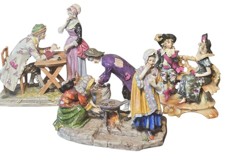  ​set Of 3 Polychrome Porcelain Figurines, Late 19th Century, Sèvres Style, Samson ​ 