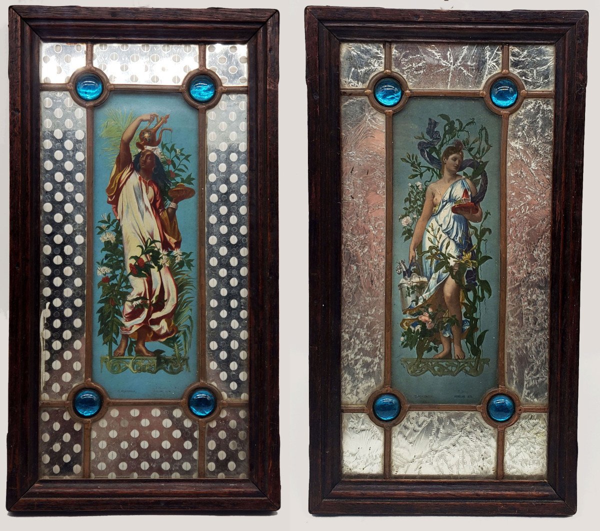  ​paire de vitraux Napoléon III d'après A.J. MAZEROLLE 1874  les Gobelins chromolithographies 