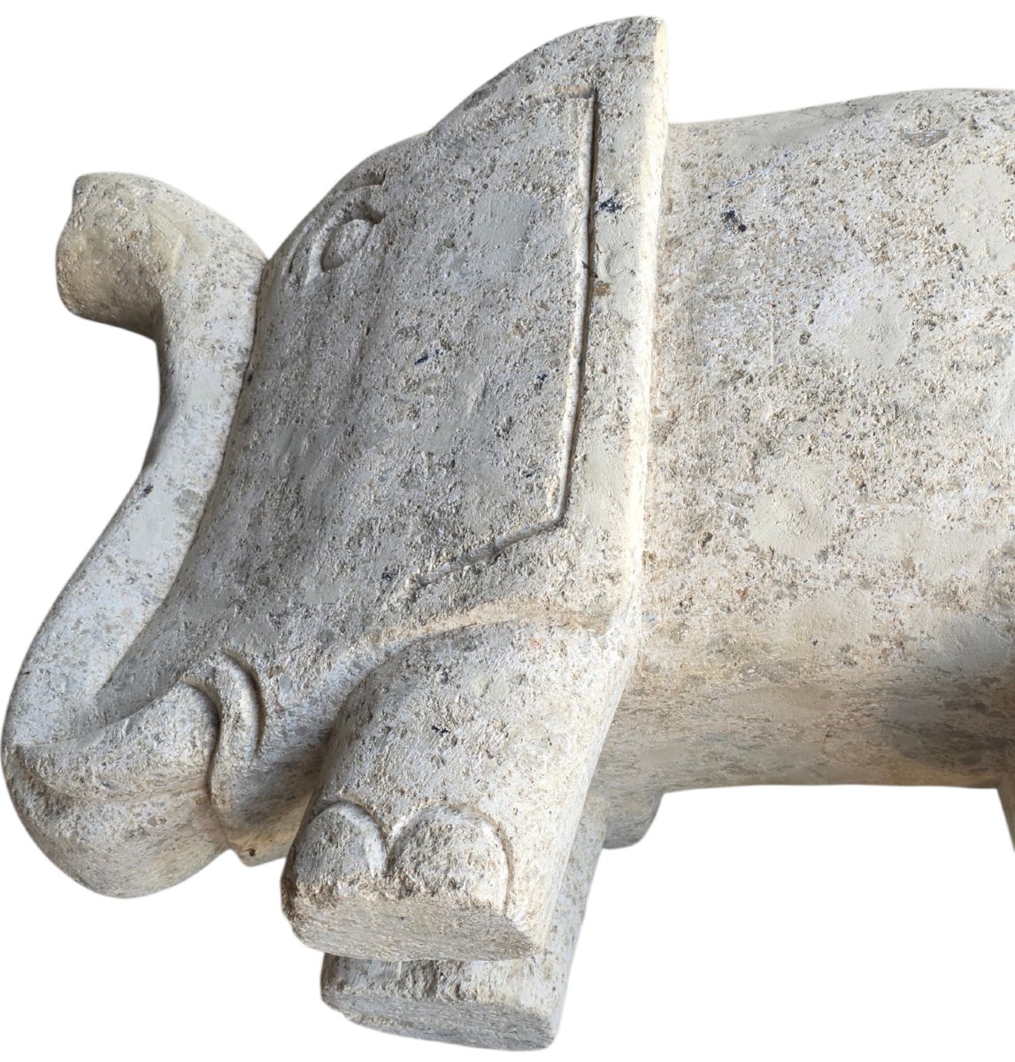 Elephant-shaped Suture Made Of Limestone, Qing Dynasty, 19th Century-photo-3