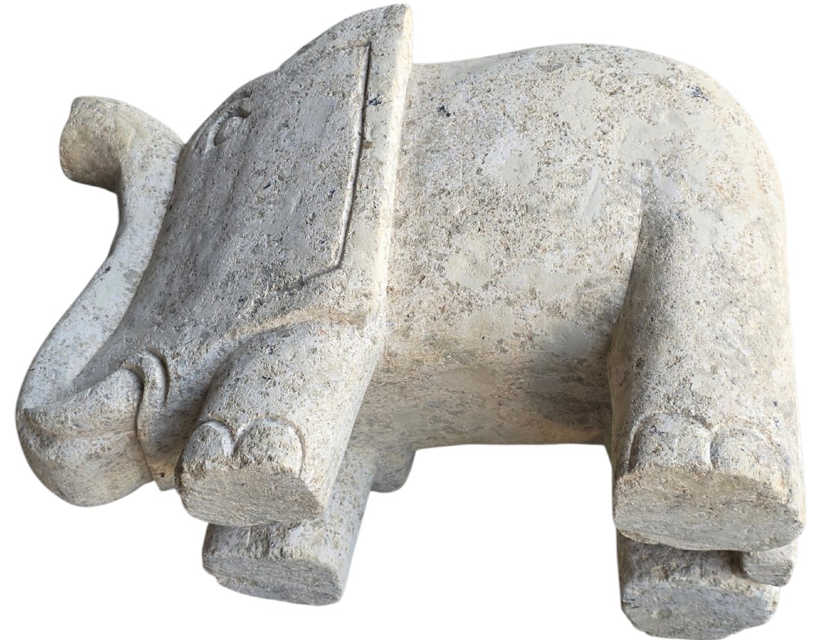 Elephant-shaped Suture Made Of Limestone, Qing Dynasty, 19th Century-photo-4