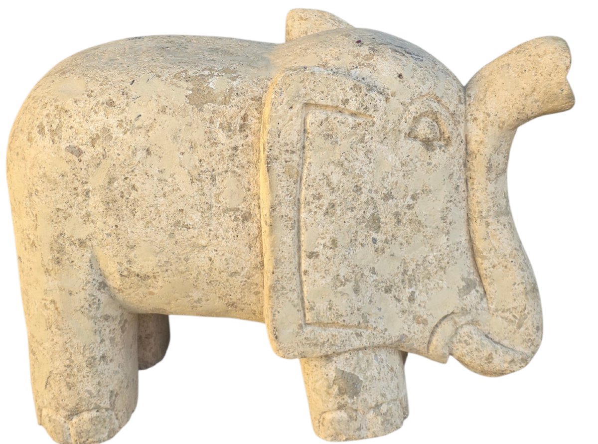 Elephant-shaped Suture Made Of Limestone, Qing Dynasty, 19th Century