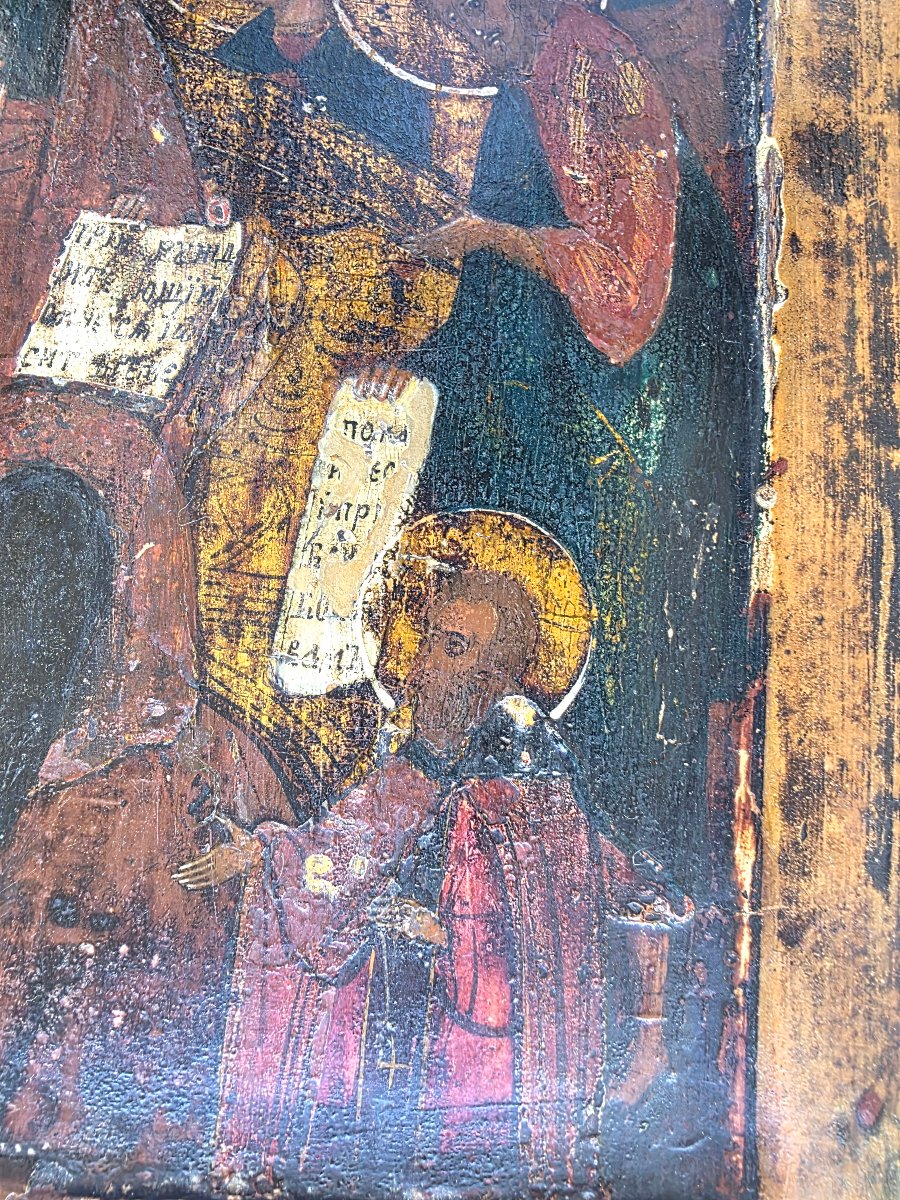 Icône russe ancienne sur bois Christ en Majesté et Saints 36 x 26 cm ​ ​authentique-photo-2