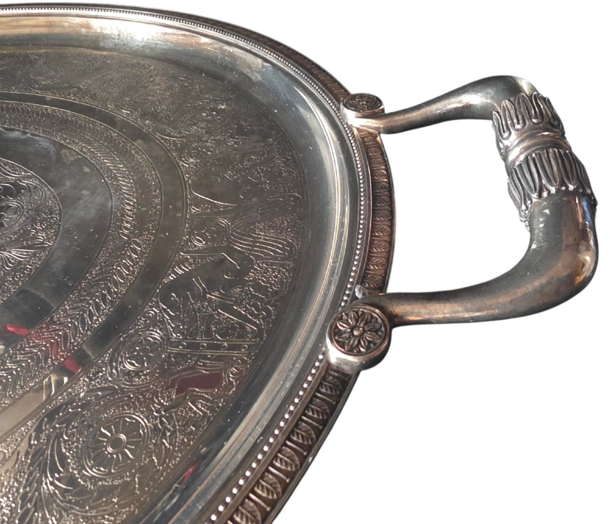 Christofle France  Large Oval Serving Platter With Silver-plated Metal Handles, 75 Cm  -photo-3
