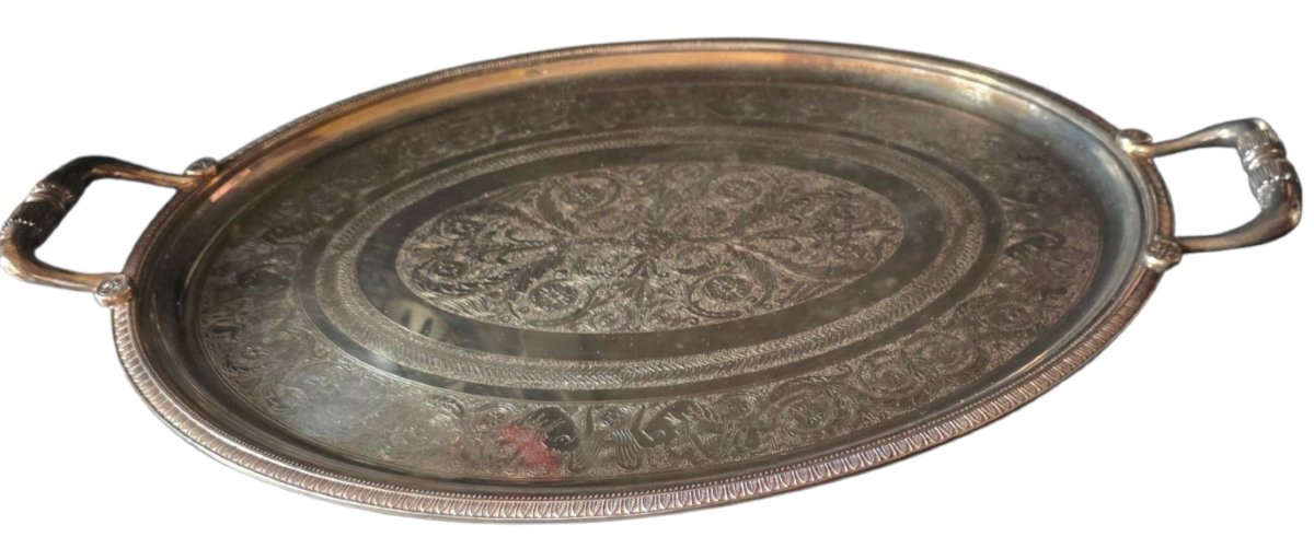 Christofle France  Large Oval Serving Platter With Silver-plated Metal Handles, 75 Cm  -photo-4
