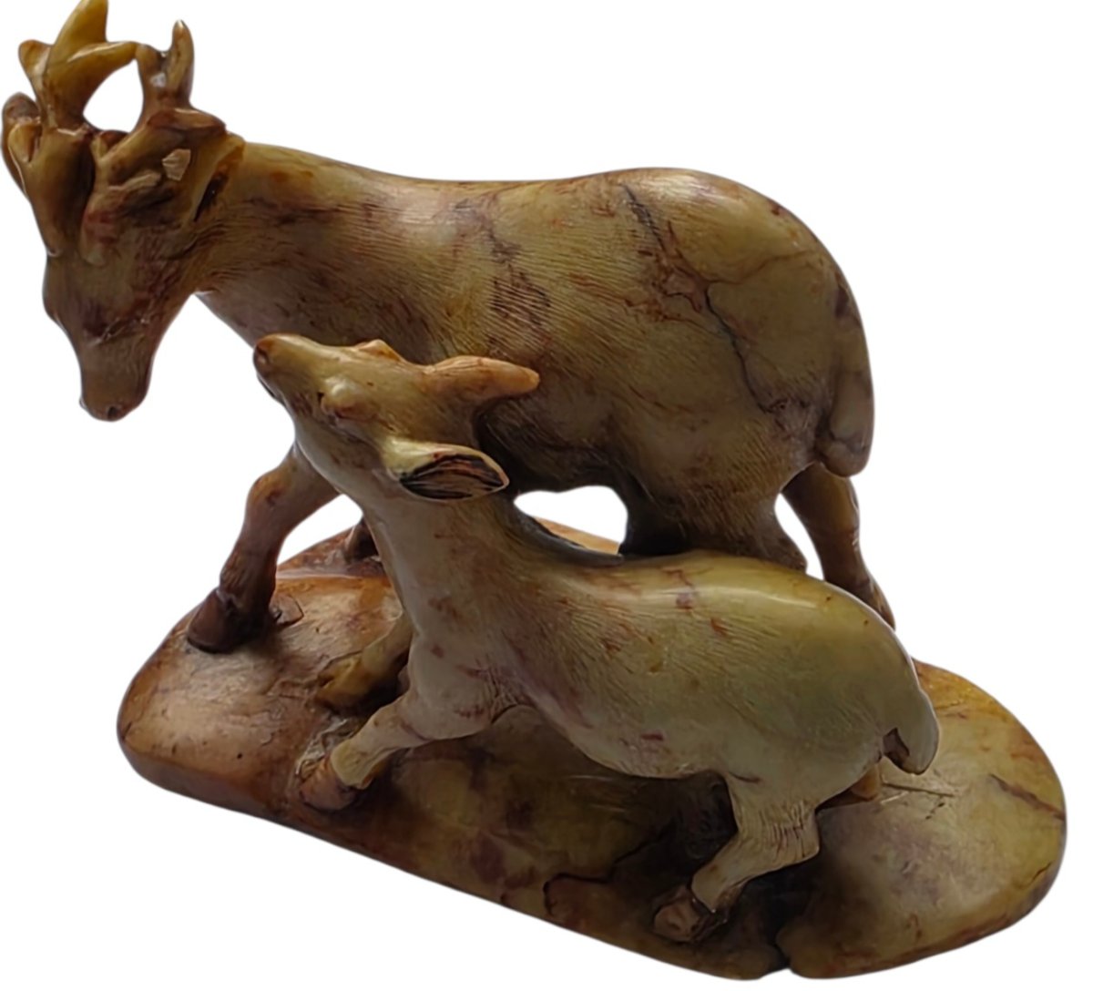  ​rare Carved Soapstone Sculpture Of A Doe And Fawn, China, Republic Period, Marked On The Bottom -photo-2