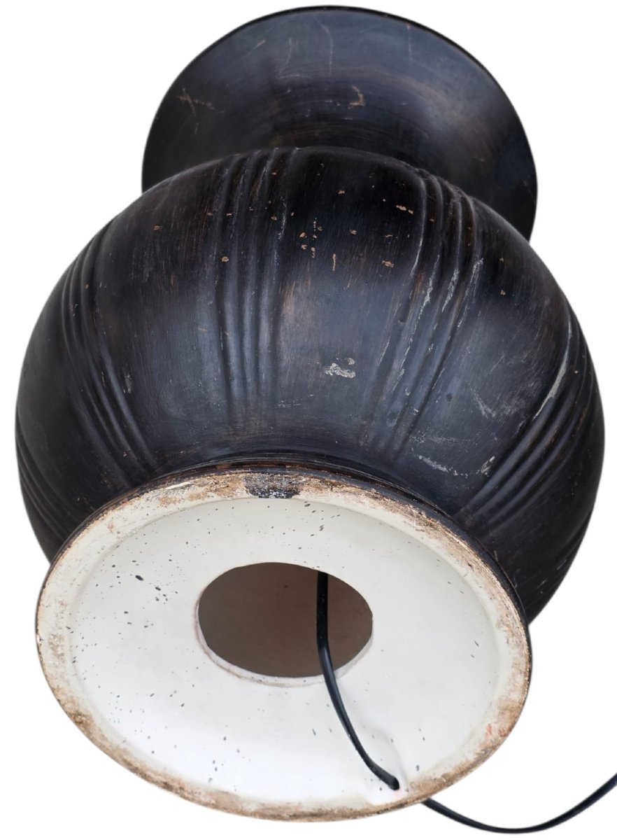   Pair Of Large Vintage Safari-style Ceramic Table Lamps. Ceramic Bases And Lampshades-photo-2