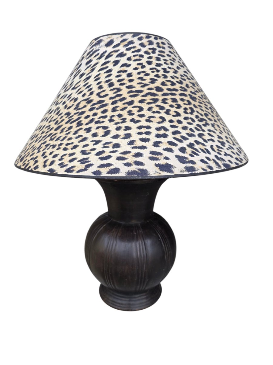   Pair Of Large Vintage Safari-style Ceramic Table Lamps. Ceramic Bases And Lampshades-photo-2