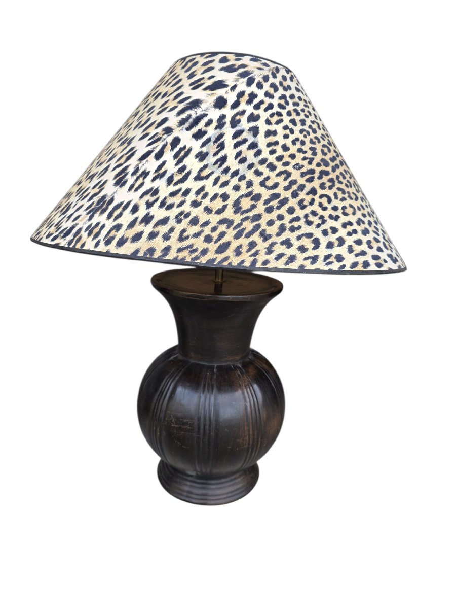   Pair Of Large Vintage Safari-style Ceramic Table Lamps. Ceramic Bases And Lampshades-photo-3