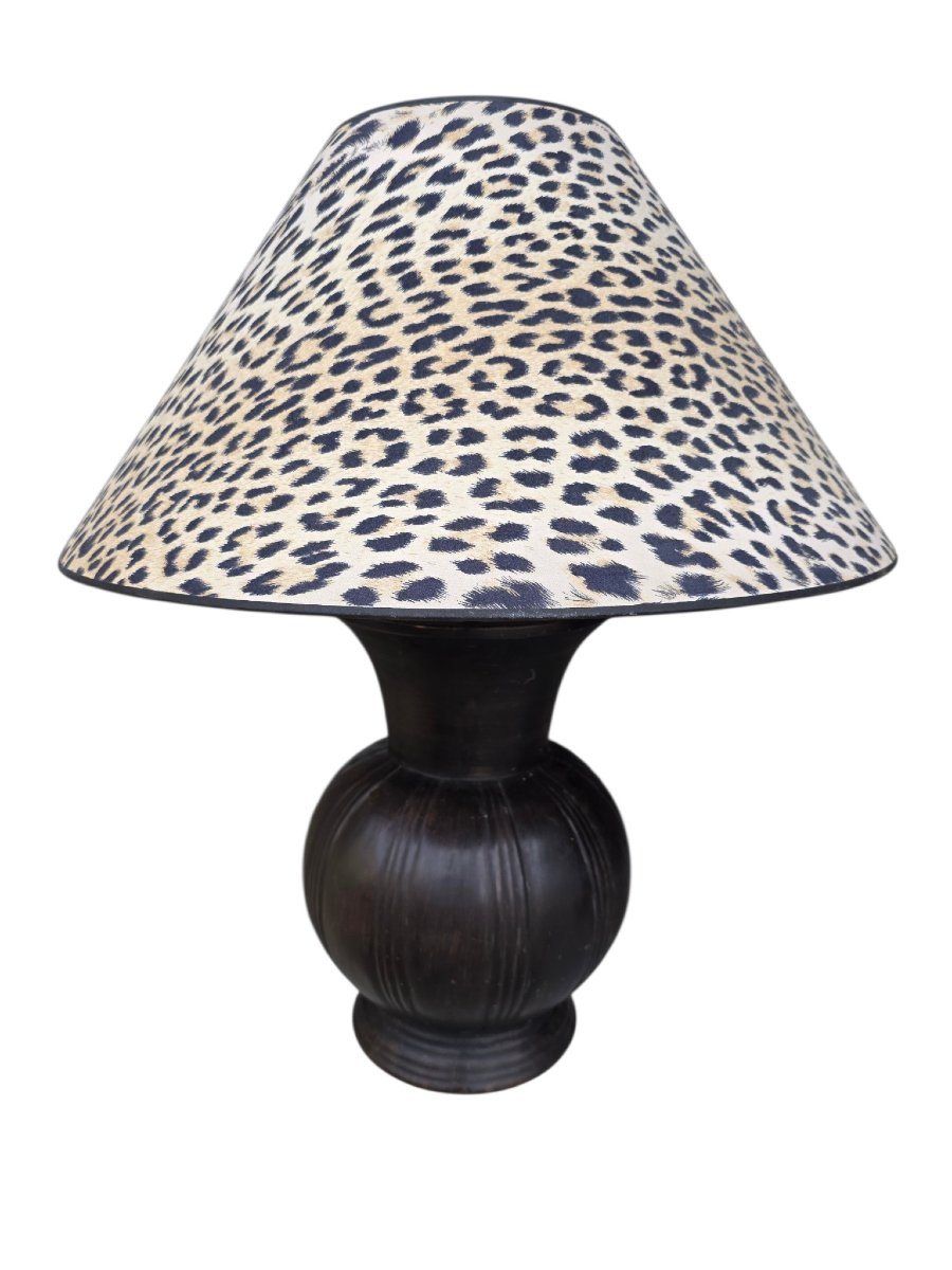   Pair Of Large Vintage Safari-style Ceramic Table Lamps. Ceramic Bases And Lampshades-photo-4