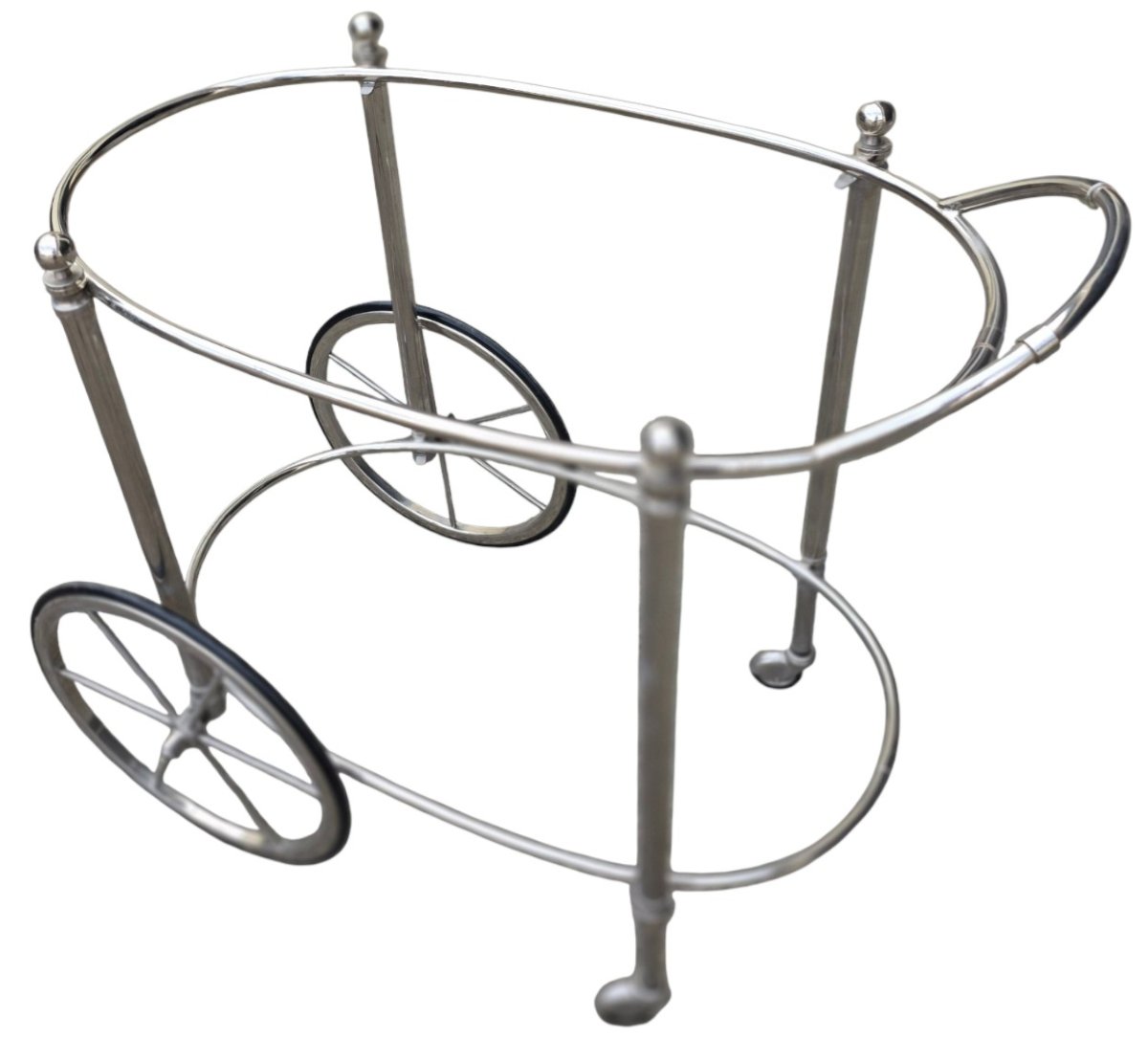 Maison Baguès desserte de bar ovale en bronze argenté et verre clair vers 1960 -photo-1